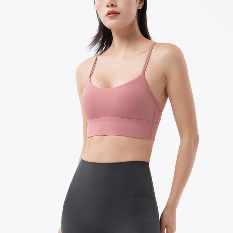 SOISOU Nylon Sexy Top Women Bra Gym Sports Yoga Fitness Bra For Women Elastic Breathable Female Underwear Chest Pad Removable
