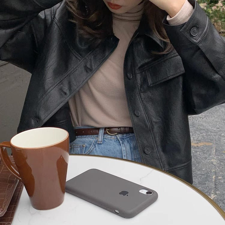 Women's short coat South Korea chic autumn niche handsome lapel single-breasted loose casual long-sleeved motorcycle clothing leather coat