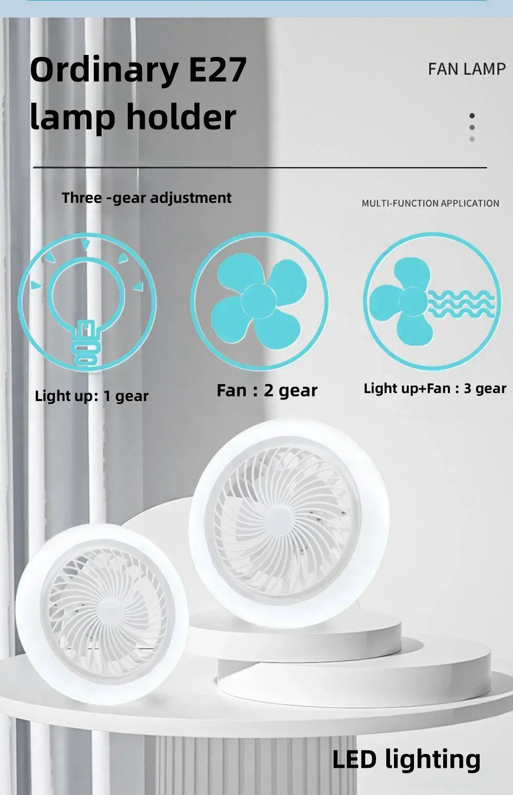  Smart 2 In 1 Ceiling Fan With Remote Control Lighting E27 Conversion Base  Lighting Base Suitable for Bedroom and Living